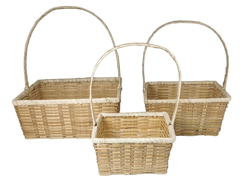 Square Bamboo Basket Set of 3 with Handle
